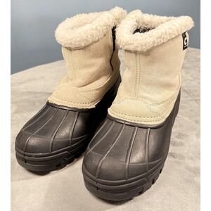 Due North Boots Womens Size 9 Beige Leather Winter Snow Ankle Zip Faux Fur